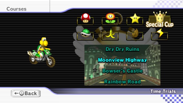 Screenshot of Mario Kart Wii, featuring Koopa Troopa on a bike
